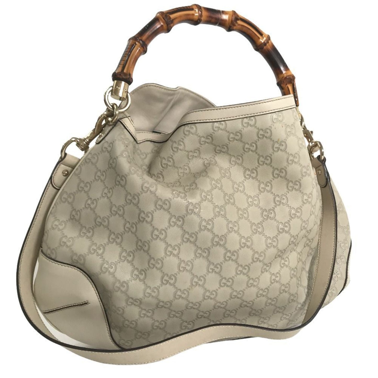 Luxury Gucci Handbag Shima Bamboo 2way Shoulder 169976 Leather Cream Ladies