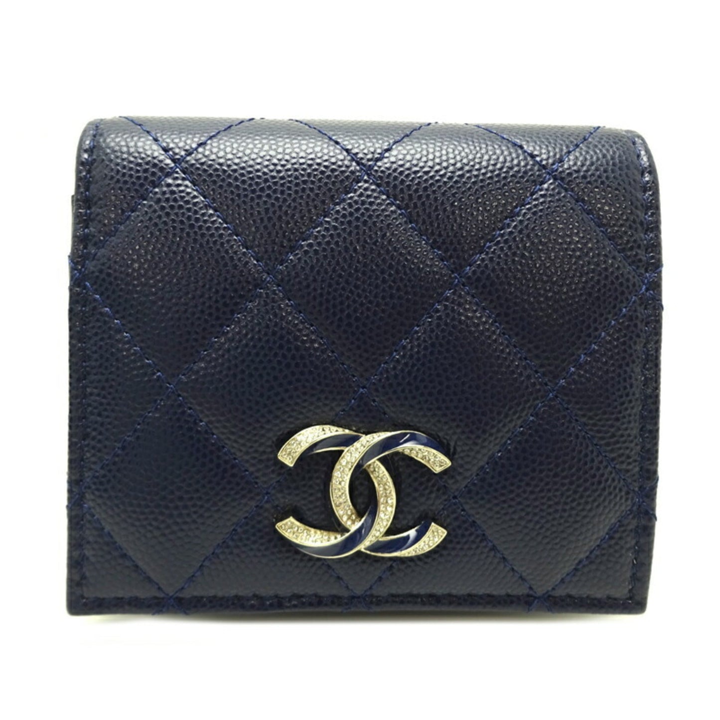 Luxury Chanel Matelasse Small Ladies' Men's Long Wallet AP3341 Caviar Skin Navy