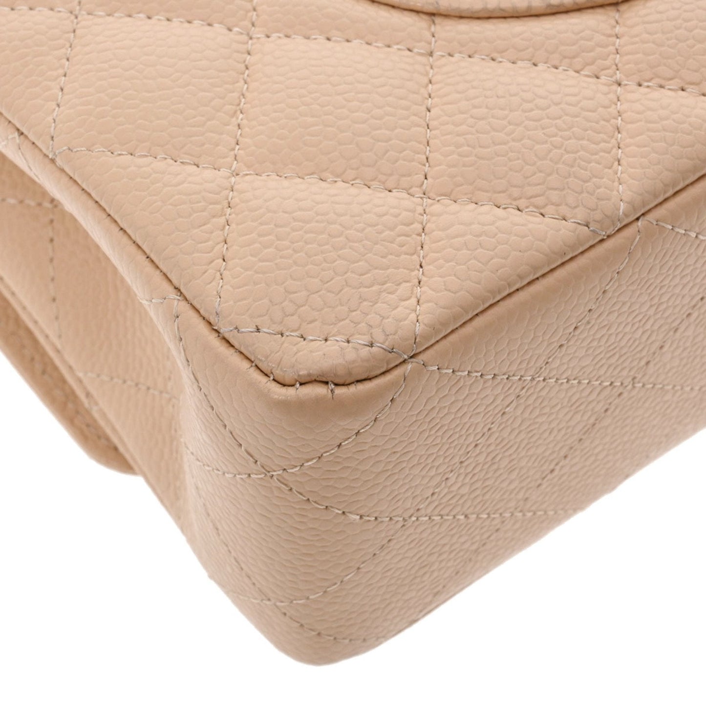 CHANEL matelasse W flap chain shoulder 25 beige A01112 ladies caviar skin bag