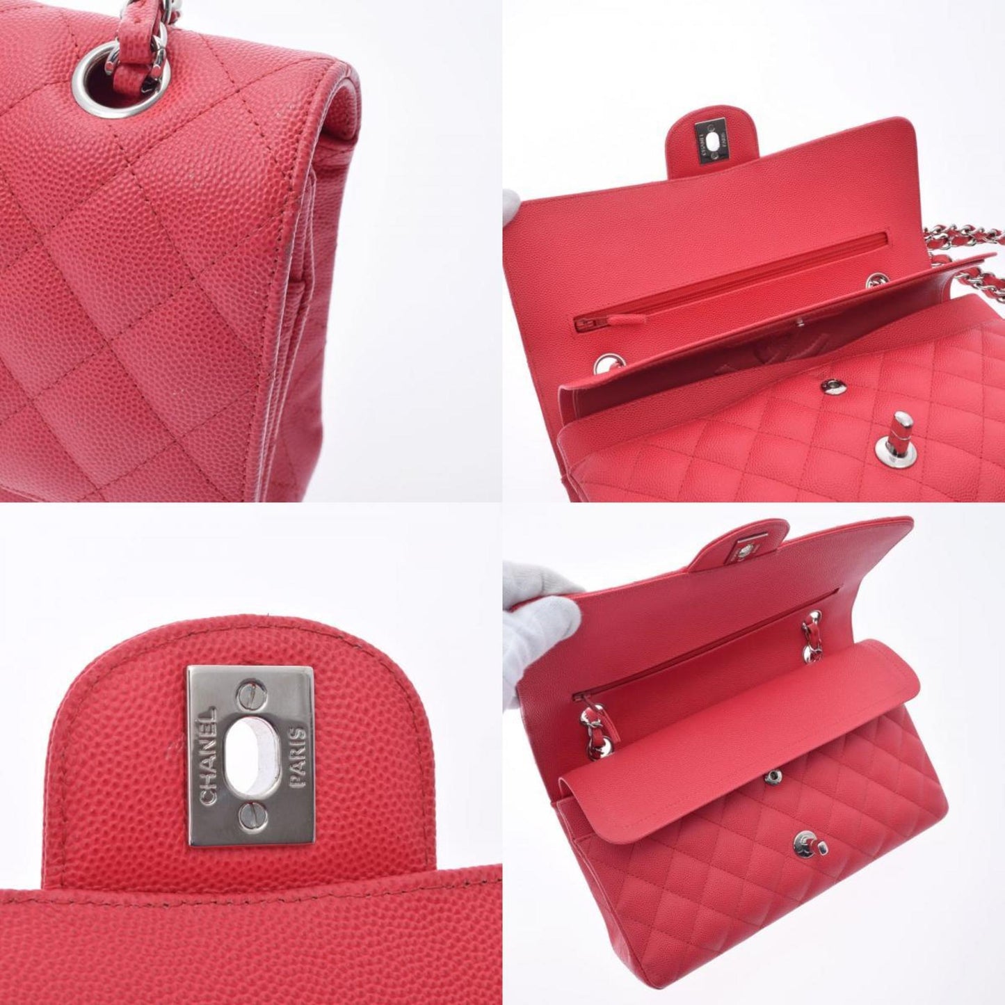 Chanel matelasse W flap chain shoulder 25.5cm pink ladies caviar skin bag