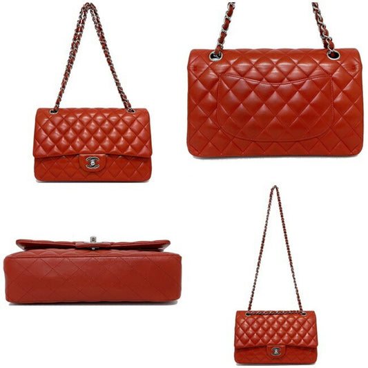 Chanel Chain Shoulder Bag 25 Red Matrasse A01112 W Flap Leather Lambskin 15s CHANEL Coco Mark Turn Lock Quilted Double Handbag