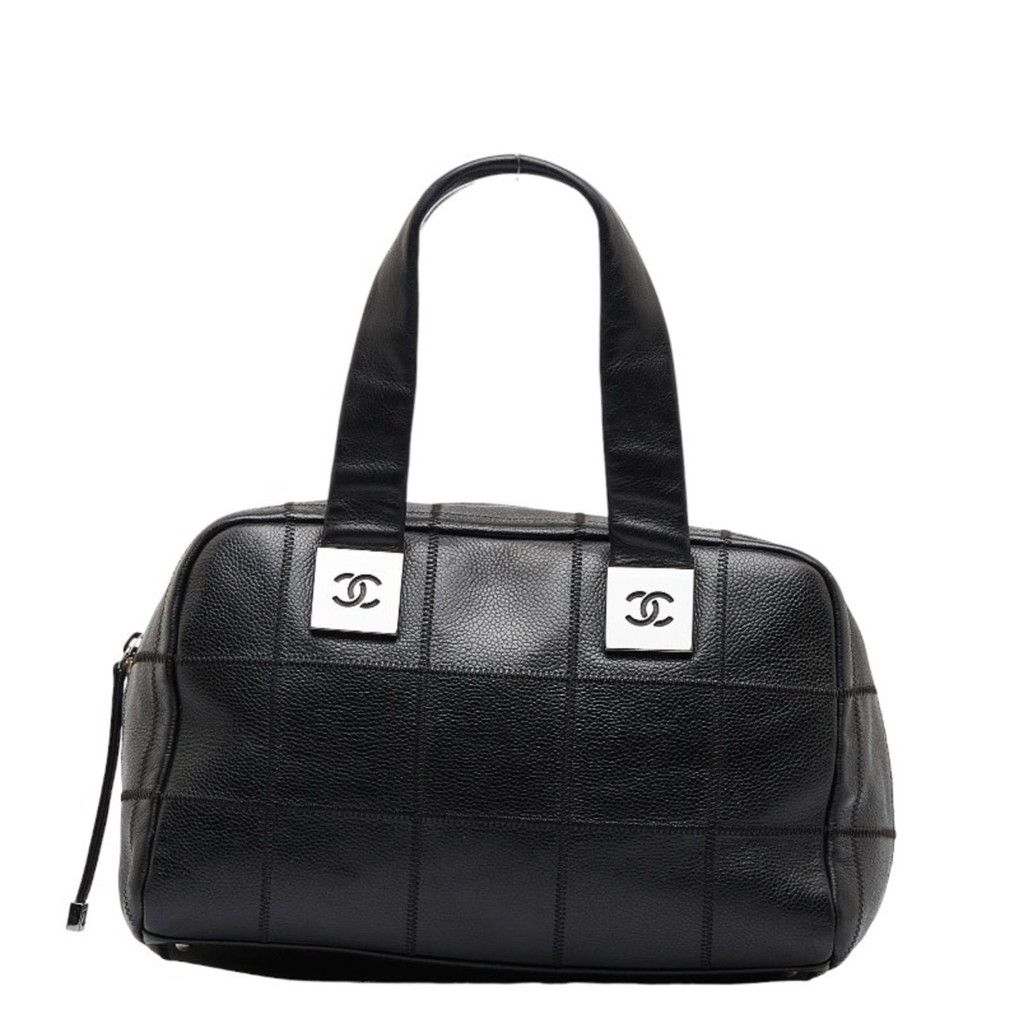 Luxury Chanel Chocolate Bar Handbag Boston Bag Black Caviar Skin Ladies