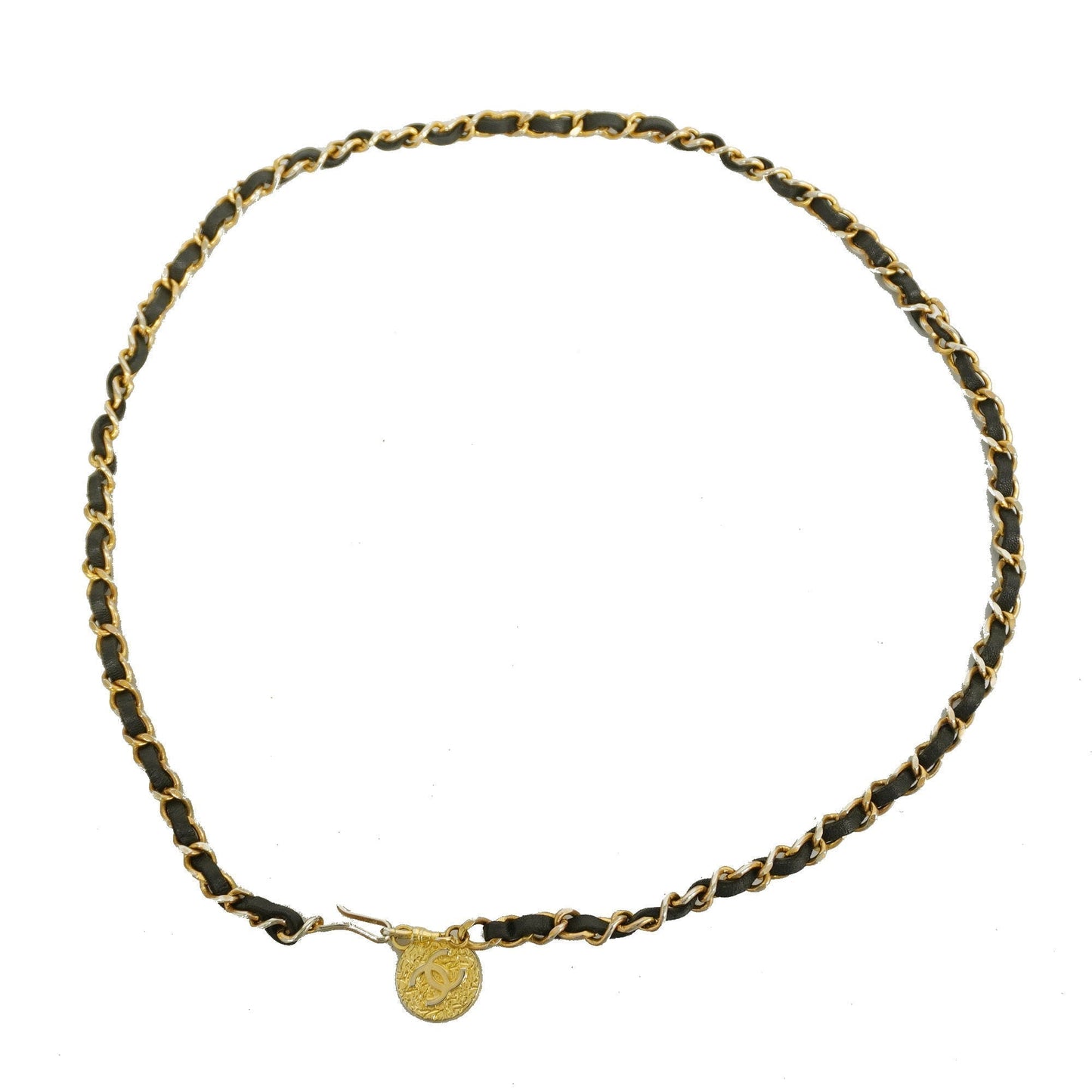 CHANEL[3cc2400] Auth  belt chain belt lambskin black gold metal