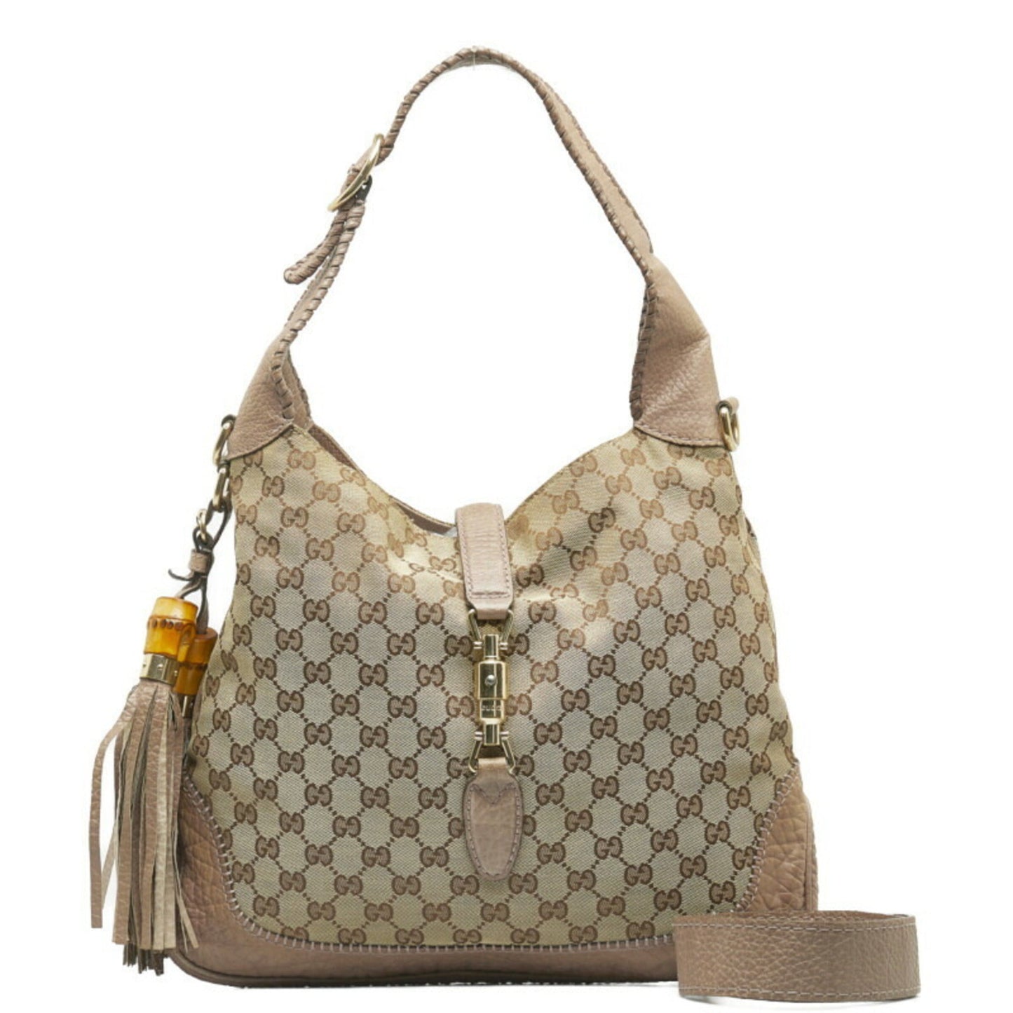 Luxury Gucci New Jackie Bamboo Handbag Shoulder Bag 246907 Beige Leather Ladies