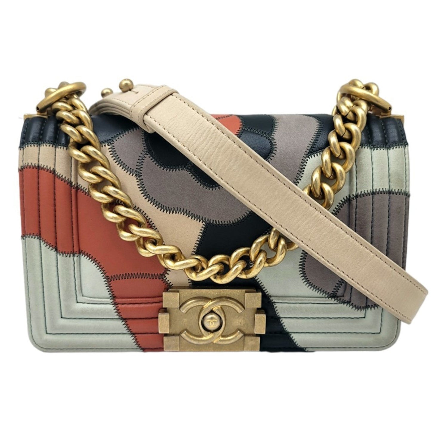 Luxury Chanel boy shoulder bag 2WAY camellia navy multicolor G metal fittings No. 24 compact women's men's unisex