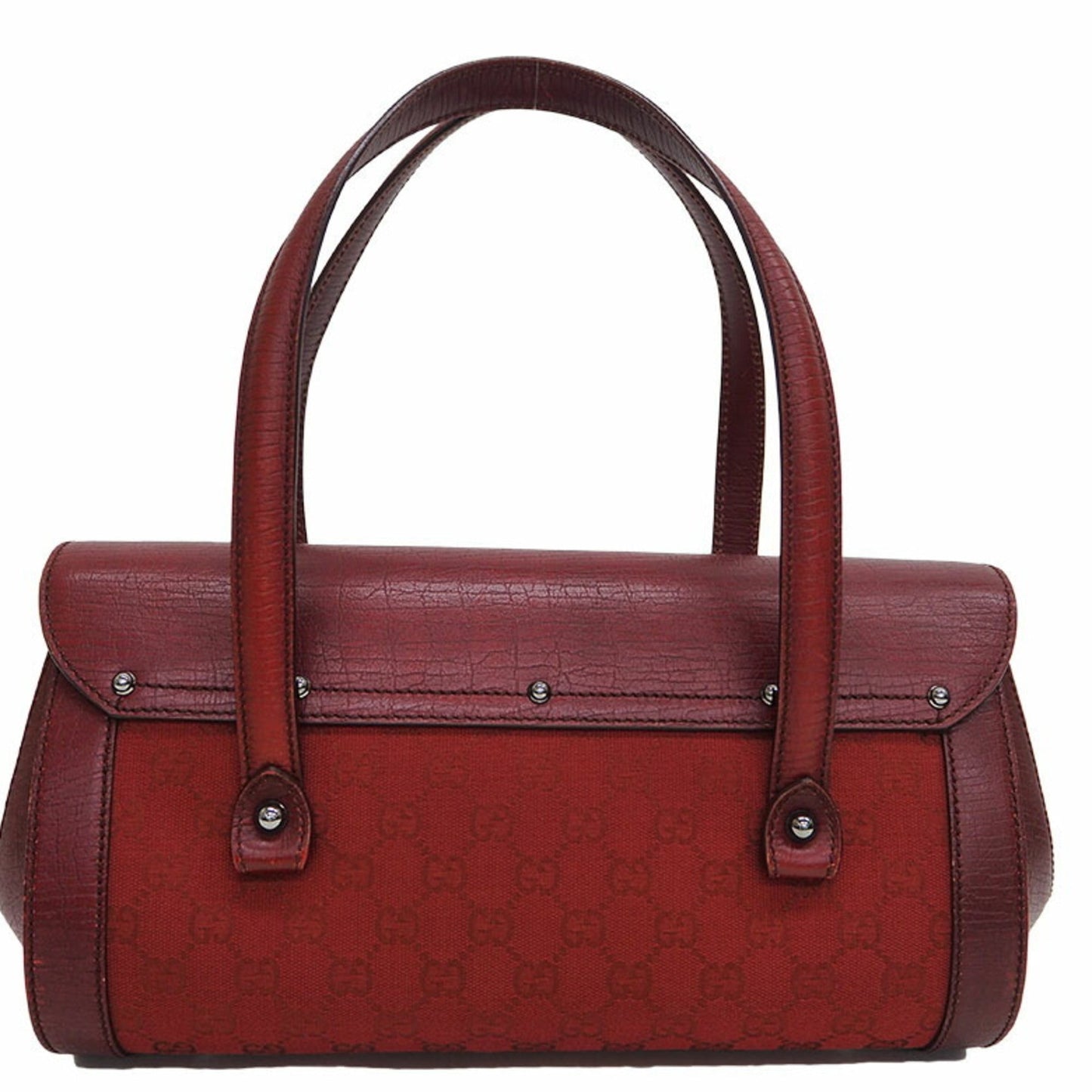 Luxury Gucci 111713 GG canvas bamboo handbag red tubular shoulder