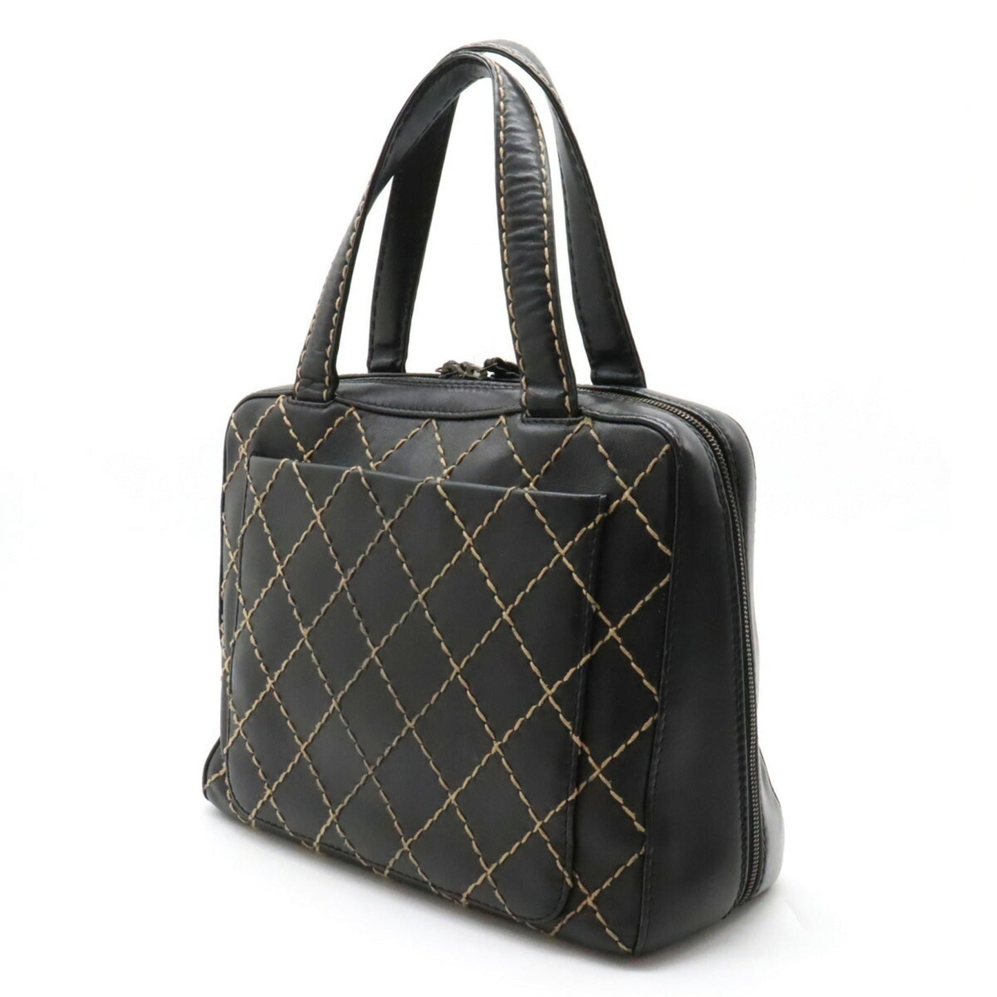 Luxury Chanel Wild Stitch Coco Mark Tote Bag Handbag Leather Black A14693