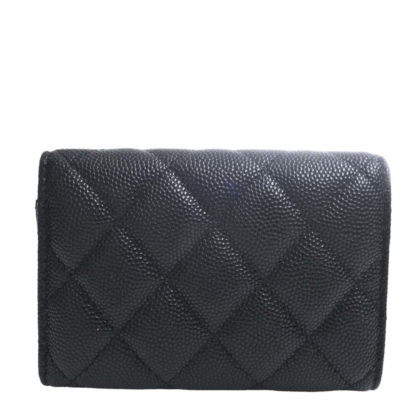 Luxury Chanel Caviar Skin Matelasse Coco Mark Trifold Wallet Black Ladies
