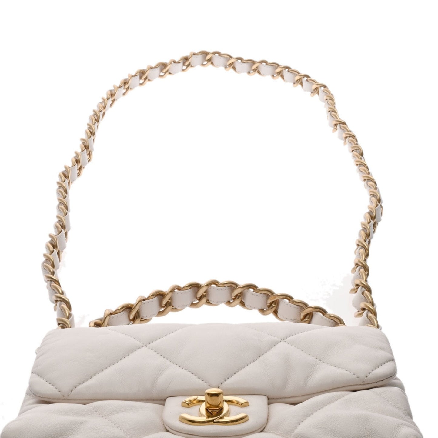 Luxury Chanel 19 Chain Shoulder White Ladies Lambskin Handbag