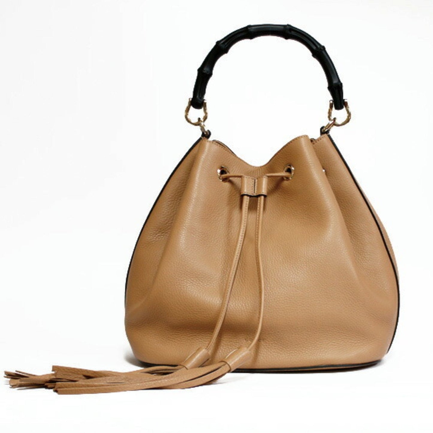 Luxury Gucci Shoulder Bag Bamboo Handbag Beige Women's Leather