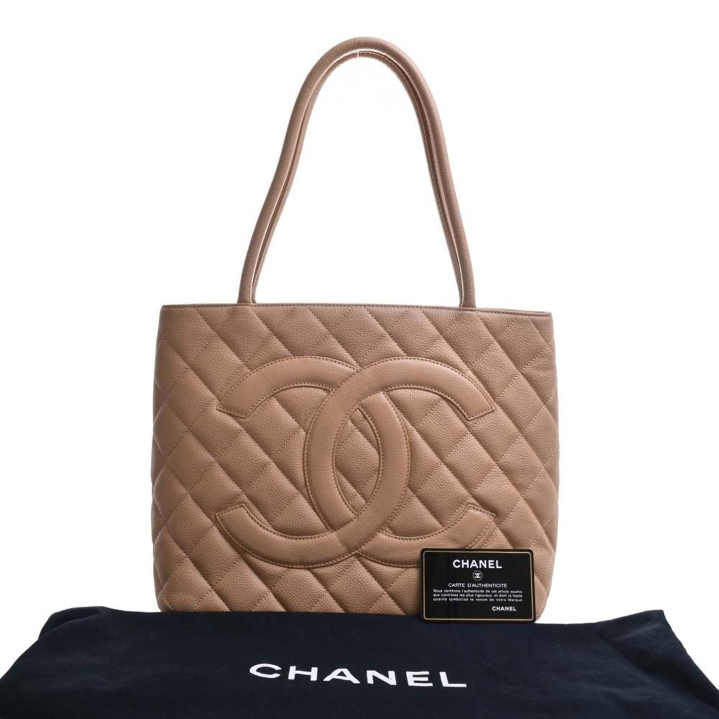 Luxury Chanel Caviar Skin Coco Mark Reproduction Tote Bag Beige Ladies