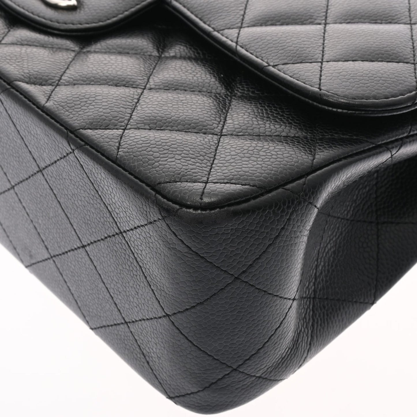 CHANEL matelasse double flap 30 black ladies caviar skin shoulder bag