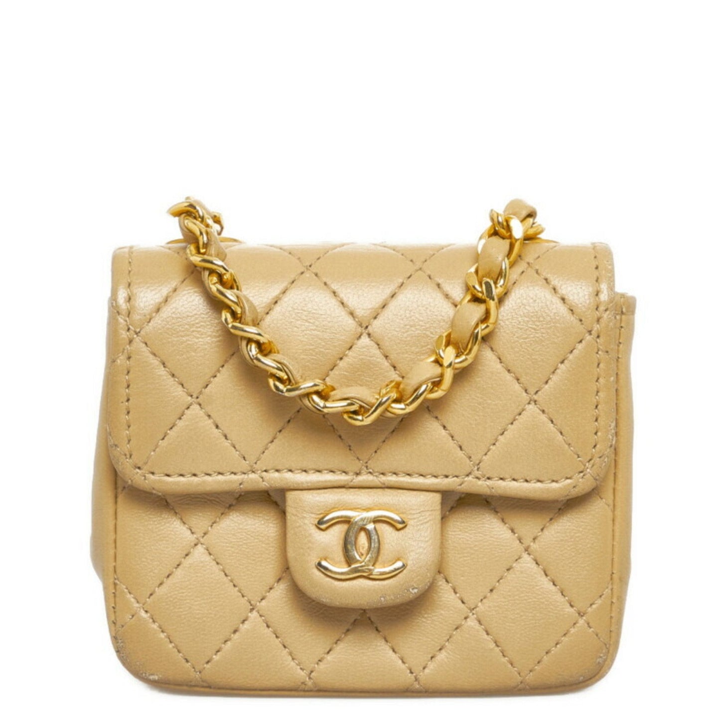 Luxury Chanel matelasse chain shoulder bag handbag waist pouch beige leather ladies