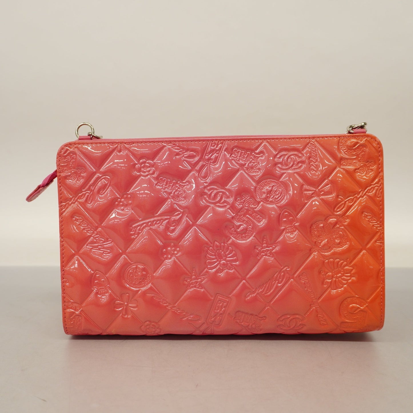 CHANEL  Icon Icon Women's Patent Leather,Rayon Handbag Pink
