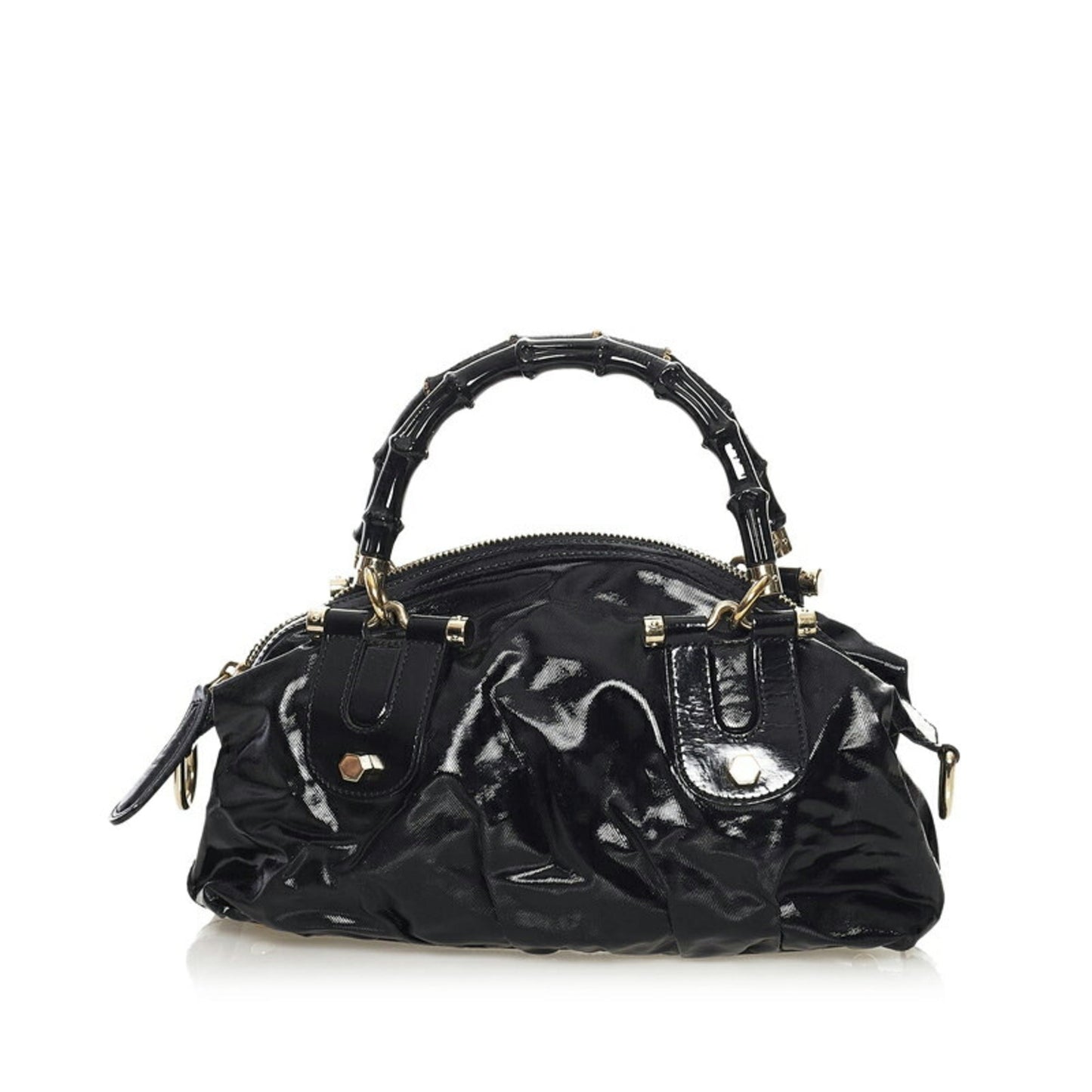Luxury Gucci Bamboo Handbag Shoulder Bag 2way 189869 Black PVC Leather Ladies