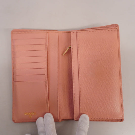 CHANEL  Coco Button Gold Hardware Women's Leather Long Wallet [bi-fold] Pink