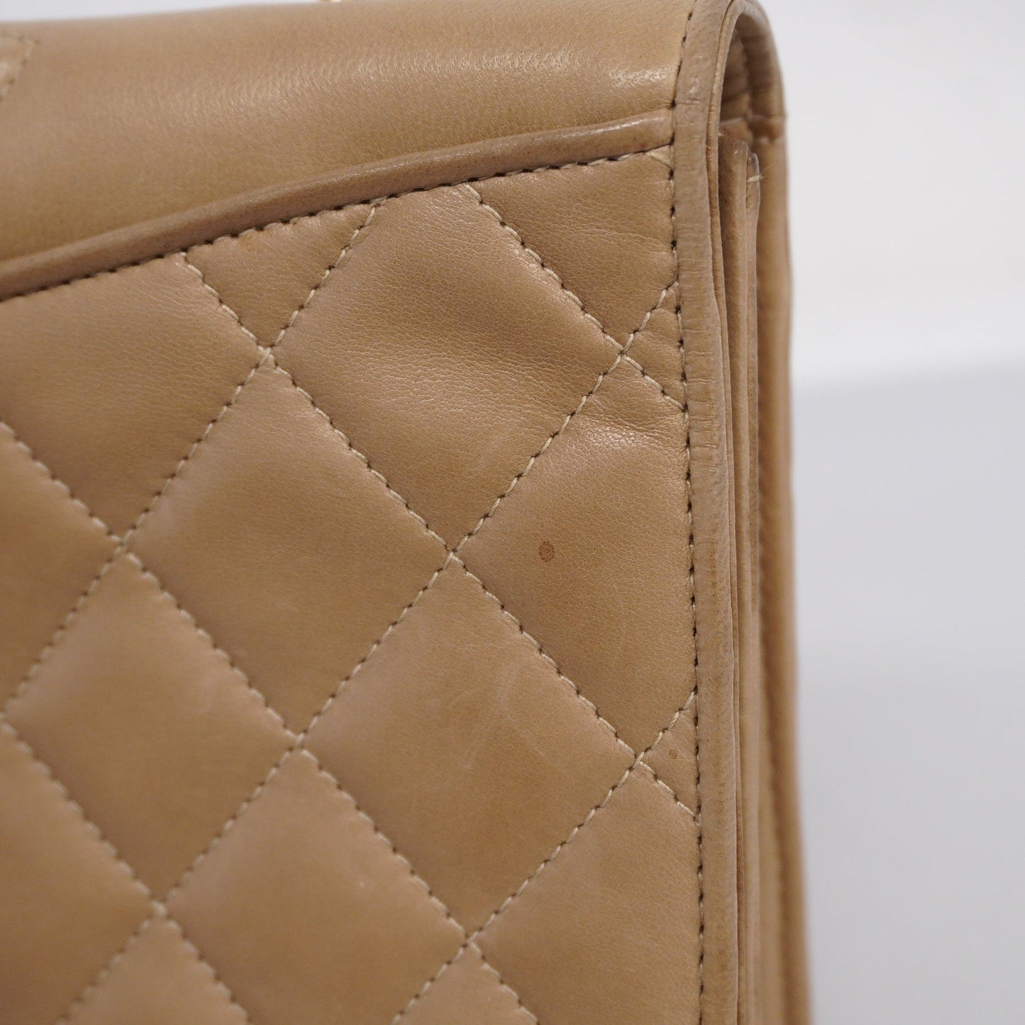 CHANEL  Matelasse Chain Shoulder Lambskin Women's Leather Shoulder Bag Beige