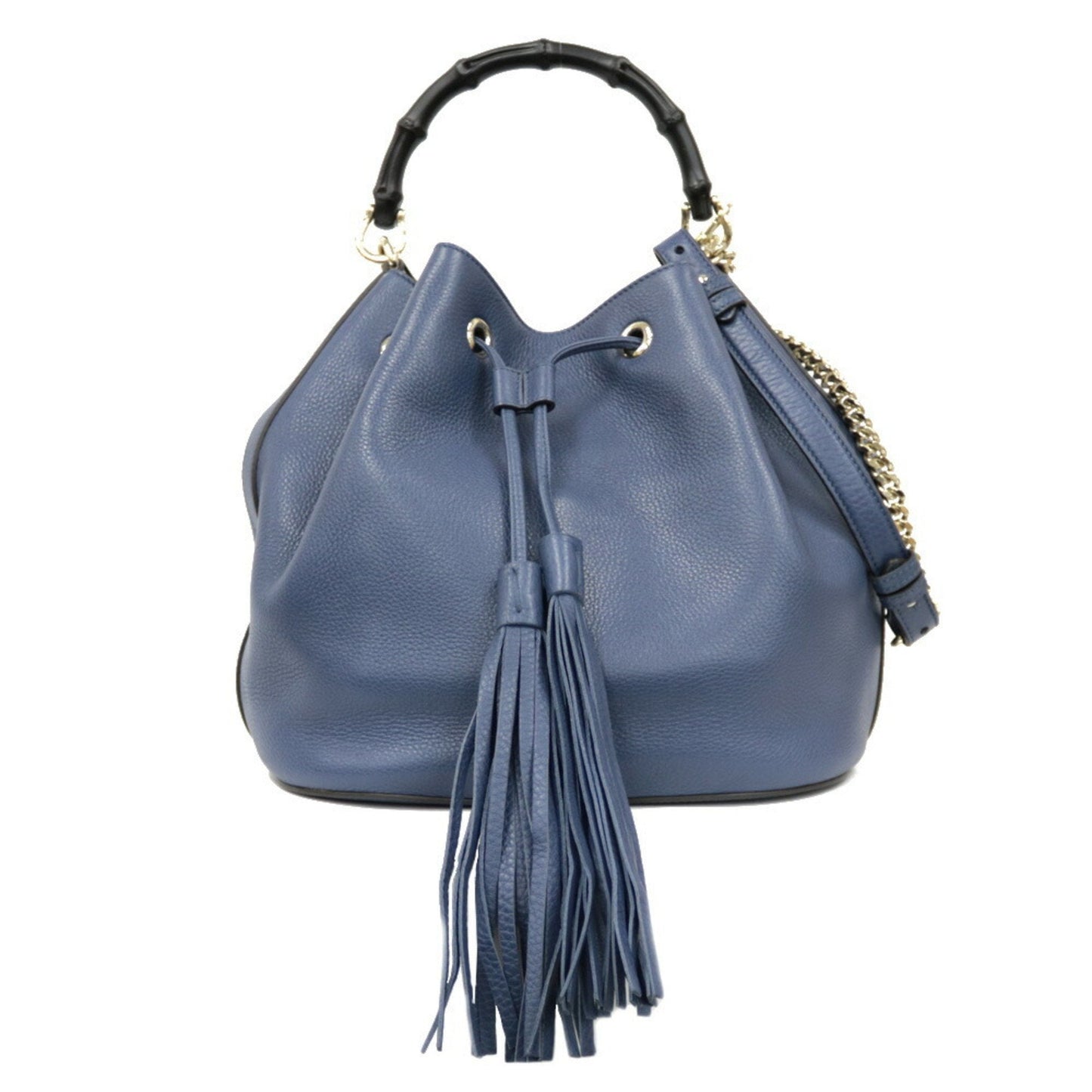 Luxury Gucci Handbag Shoulder Bag Chain Bamboo Navy Ladies