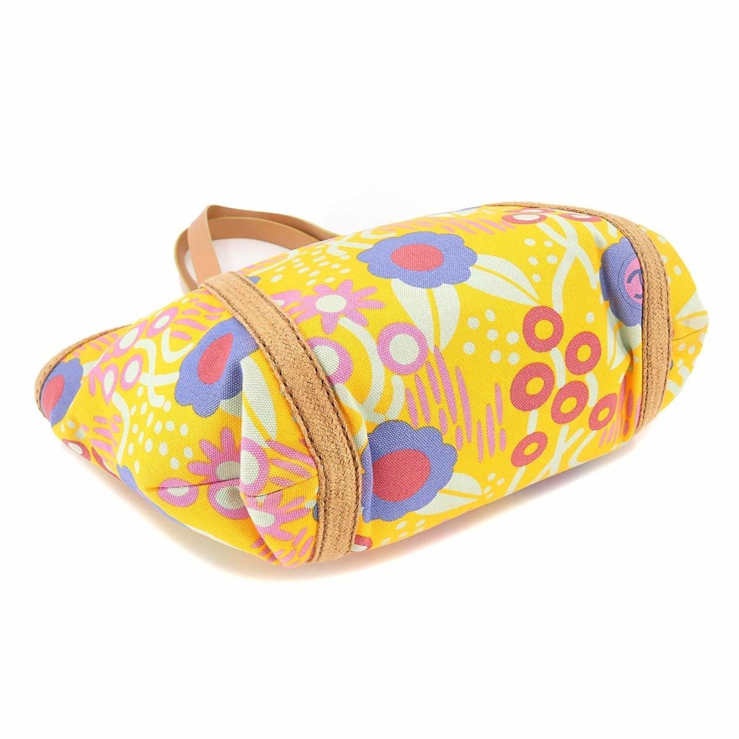 Luxury Chanel high summer flower print tote bag canvas leather yellow multicolor A22078 silver metal fittings Deauville MM