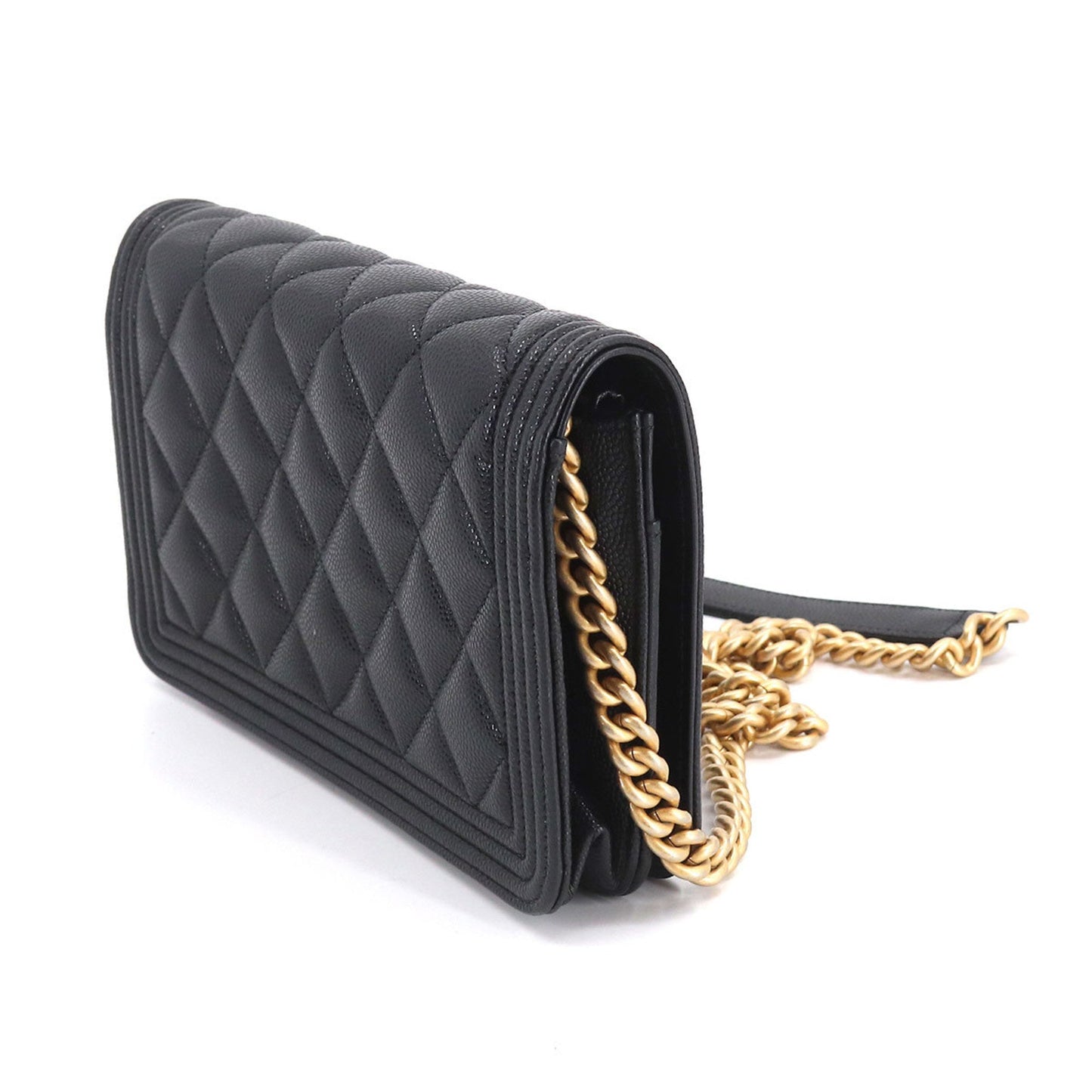 Luxury Chanel Boy  Chain Wallet Long Caviar Skin Black AP1117 Gold Hardware