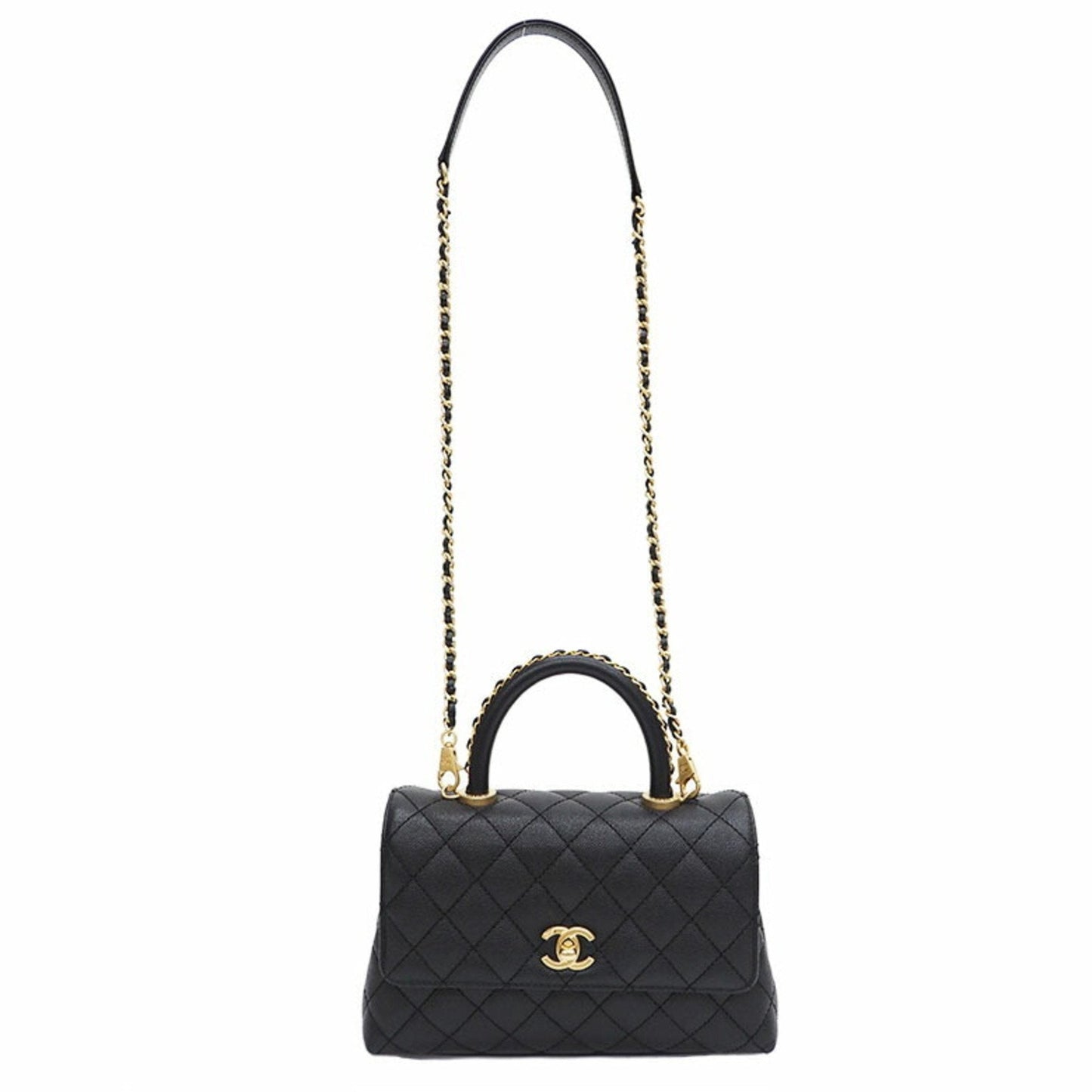 Luxury Chanel Coco Handle Handbag Black A92990 Caviar Skin Women's