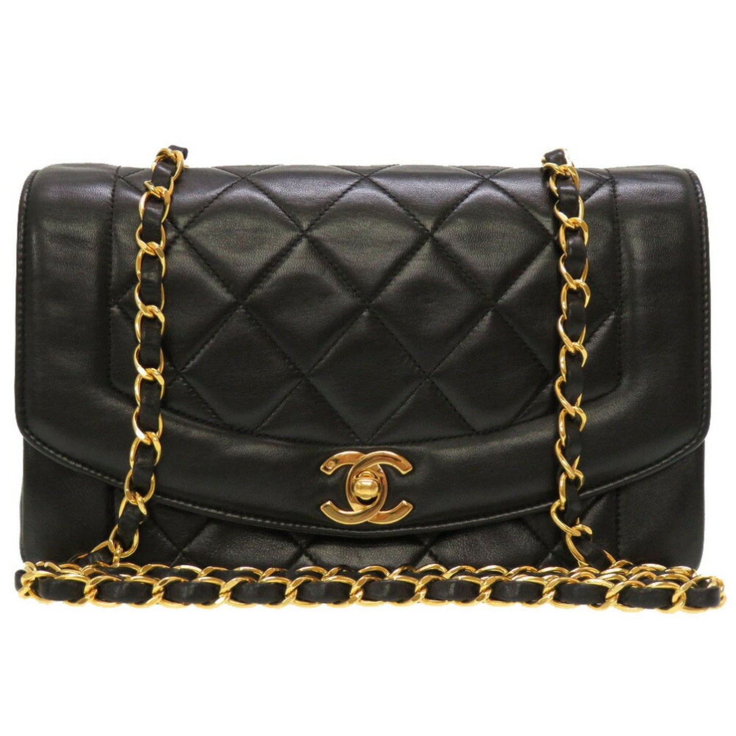 Luxury Chanel Diana 22 Lambskin Black No. 4 Gold Chain Shoulder Bag Matelasse Coco Mark Turnlock