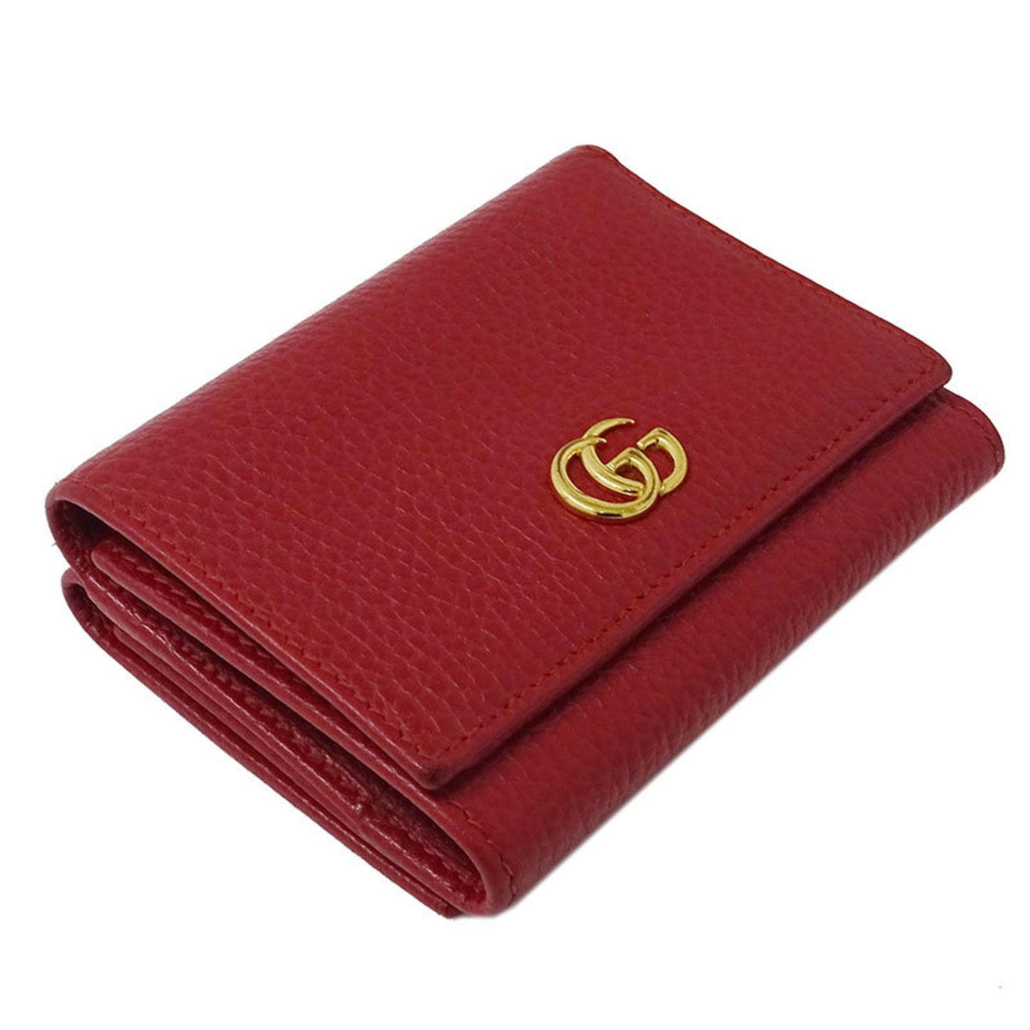 Luxury Gucci Wallet Women's Trifold Petit Marmont Leather 474746 Red Compact