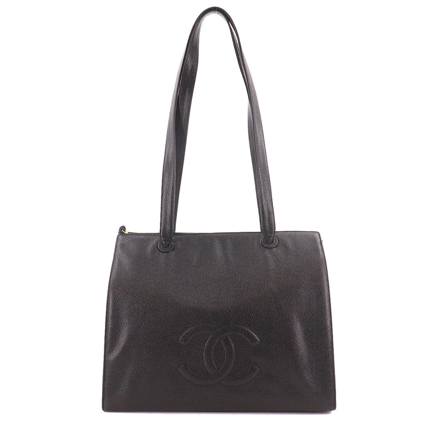 Luxury Chanel Cocomark Tote Bag Caviar Skin Black Gold Hardware Vintage
