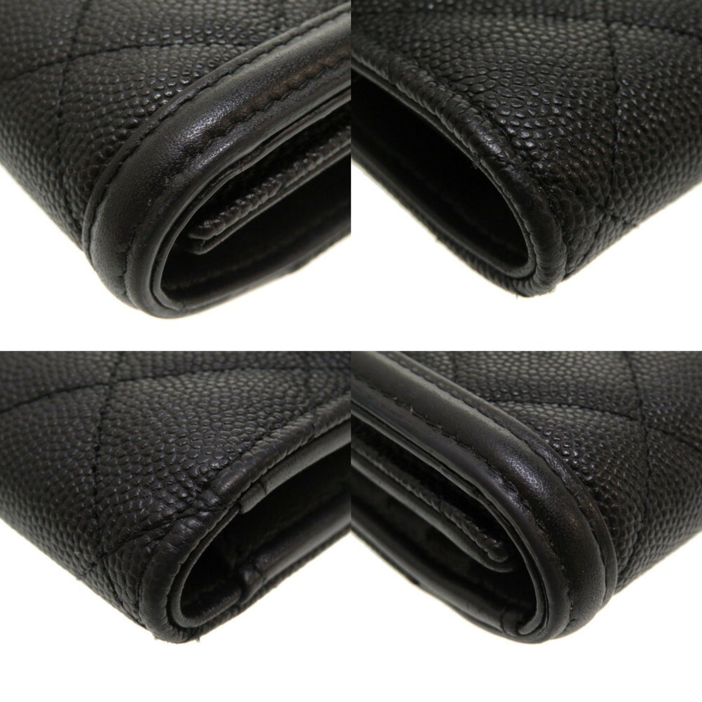 Luxury Chanel CC Filigree Matelasse Caviar Skin Black 28th Series AP0375 Trifold Wallet Cocomark