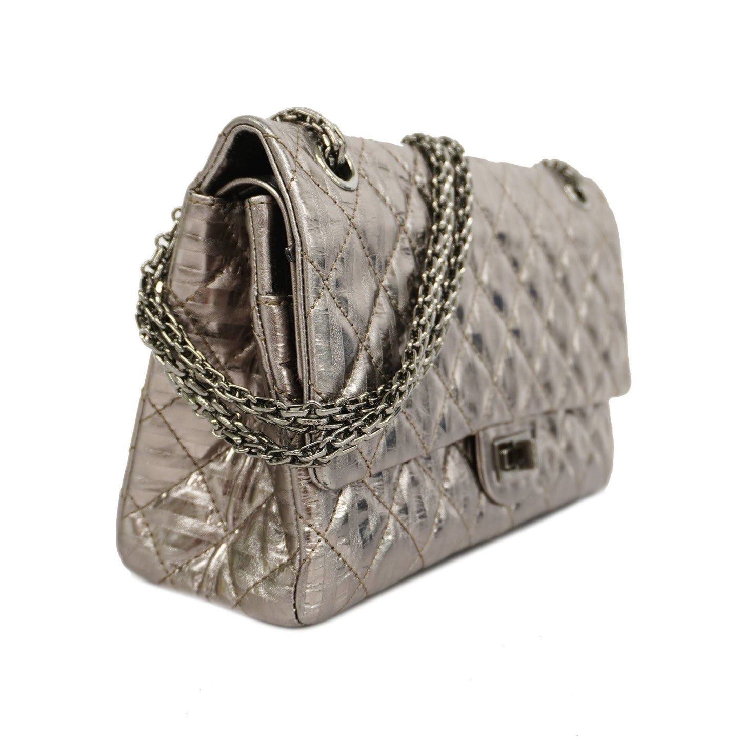 CHANELAuth  2.55 W Flap W Chain Lambskin Women's Patent Leather Shoulder Bag