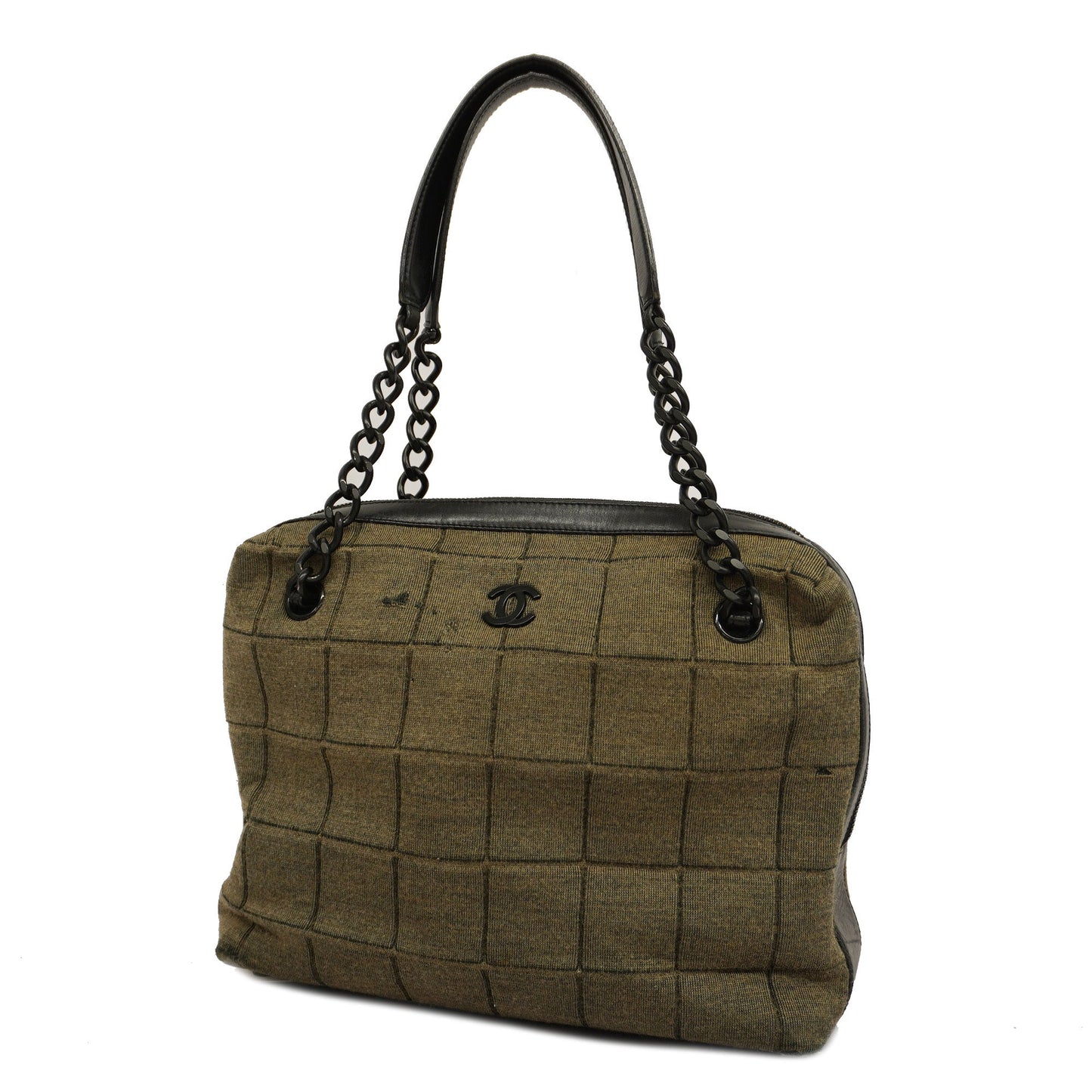 CHANELAuth  Chocolate Bar Handbag Women's Cotton,Leather Black,Khaki