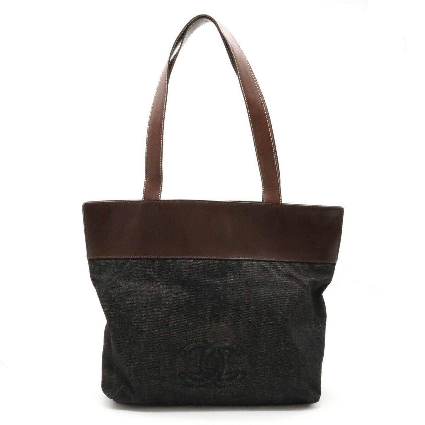 Luxury Chanel Cocomark Tote Bag Shoulder Leather Black Dark Brown