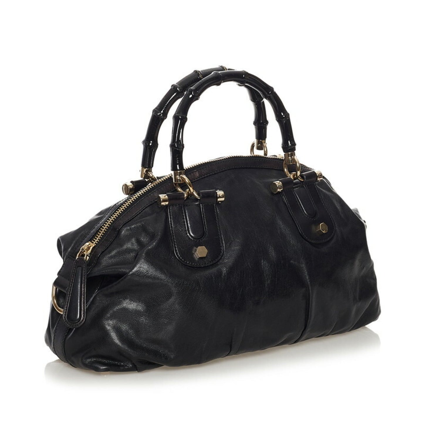 Luxury Gucci bamboo handbag shoulder bag 2way 189867 black leather ladies GUCCI