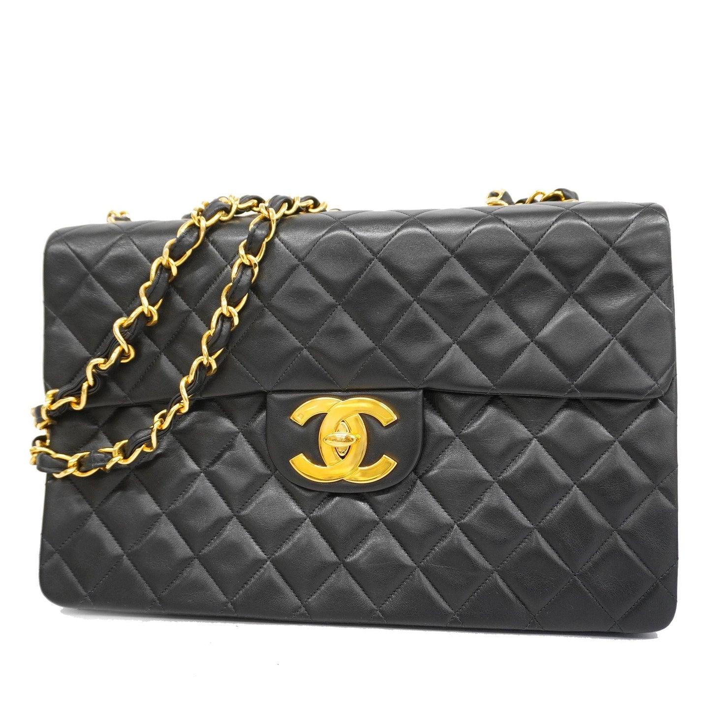 Luxury Chanel  Big Matelasse W Chain Women's Leather Shoulder Bag Black