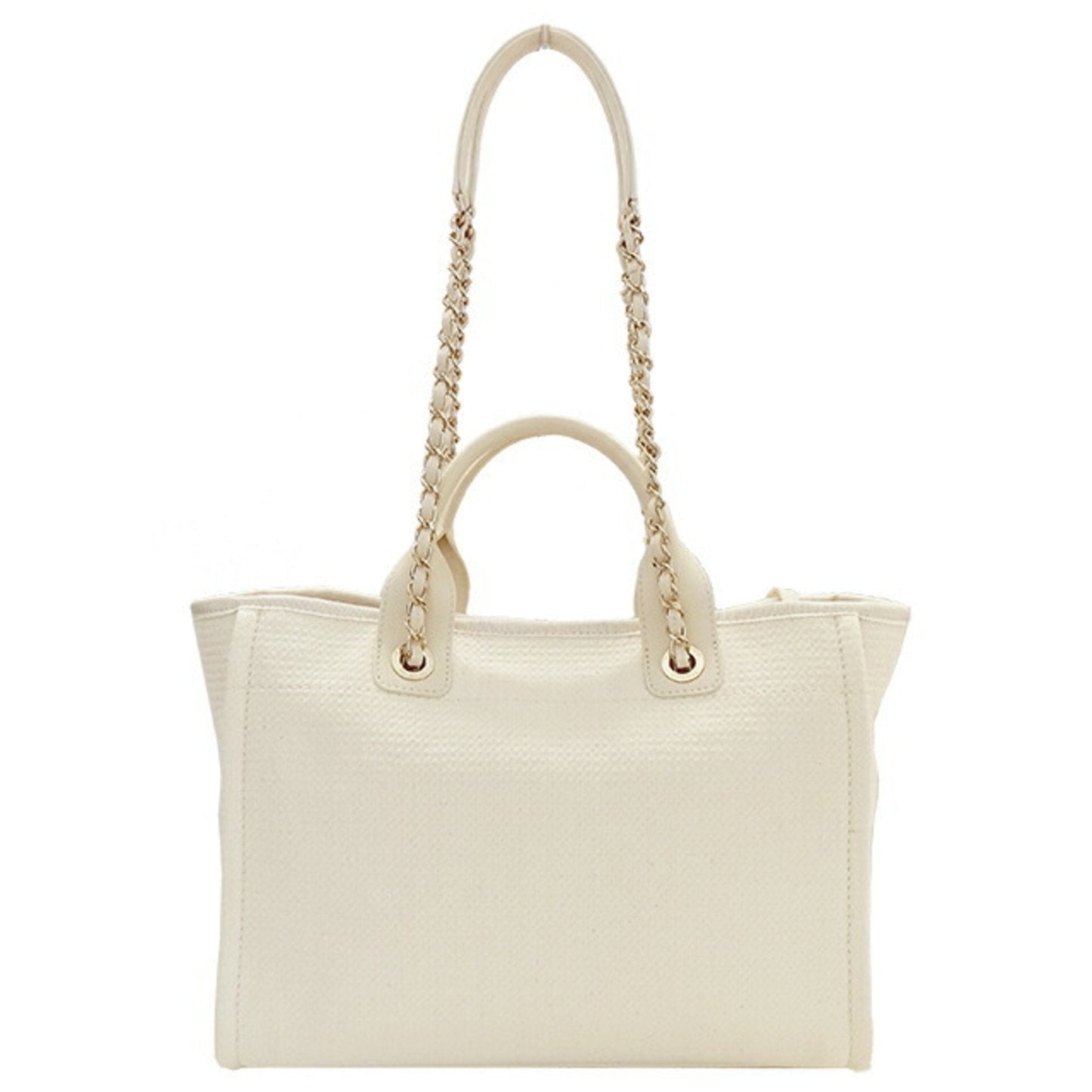 Luxury Chanel Bag Deauville Women's Handbag Shoulder 2way Canvas MM Ivory