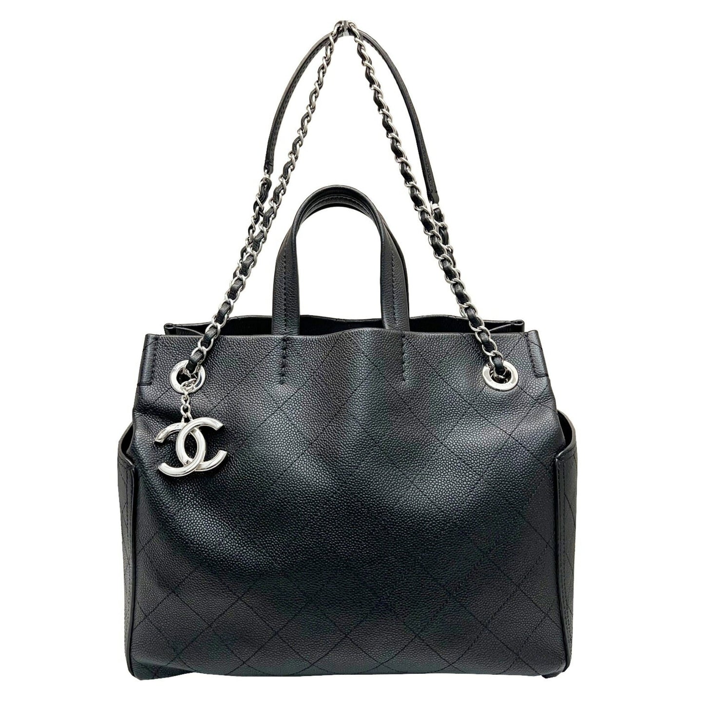 Luxury Chanel Wild Stitch Shoulder Handbag Chain Tote Caviar Skin Black No. 19 Women's