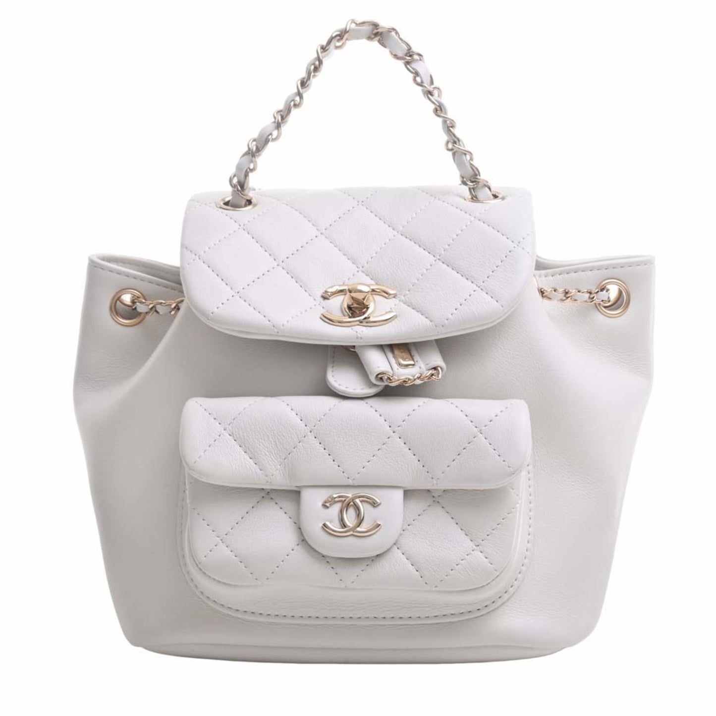 Luxury Chanel Leather Matelasse Coco Mark Chain Rucksack Backpack AS2908 White Ladies