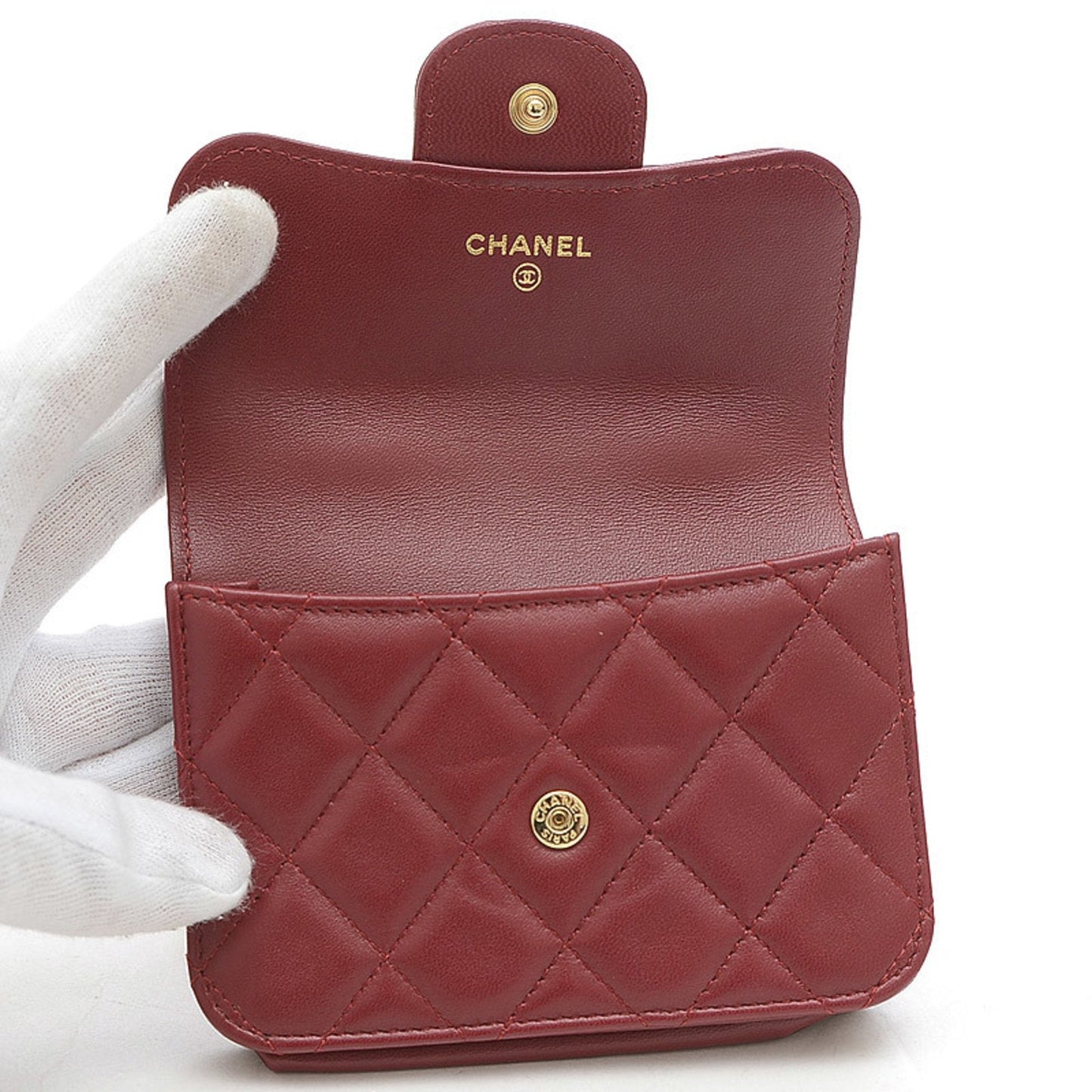 Chanel Matelasse Flap Coin Purse Chain Pouch Lambskin Bordeaux AP2200