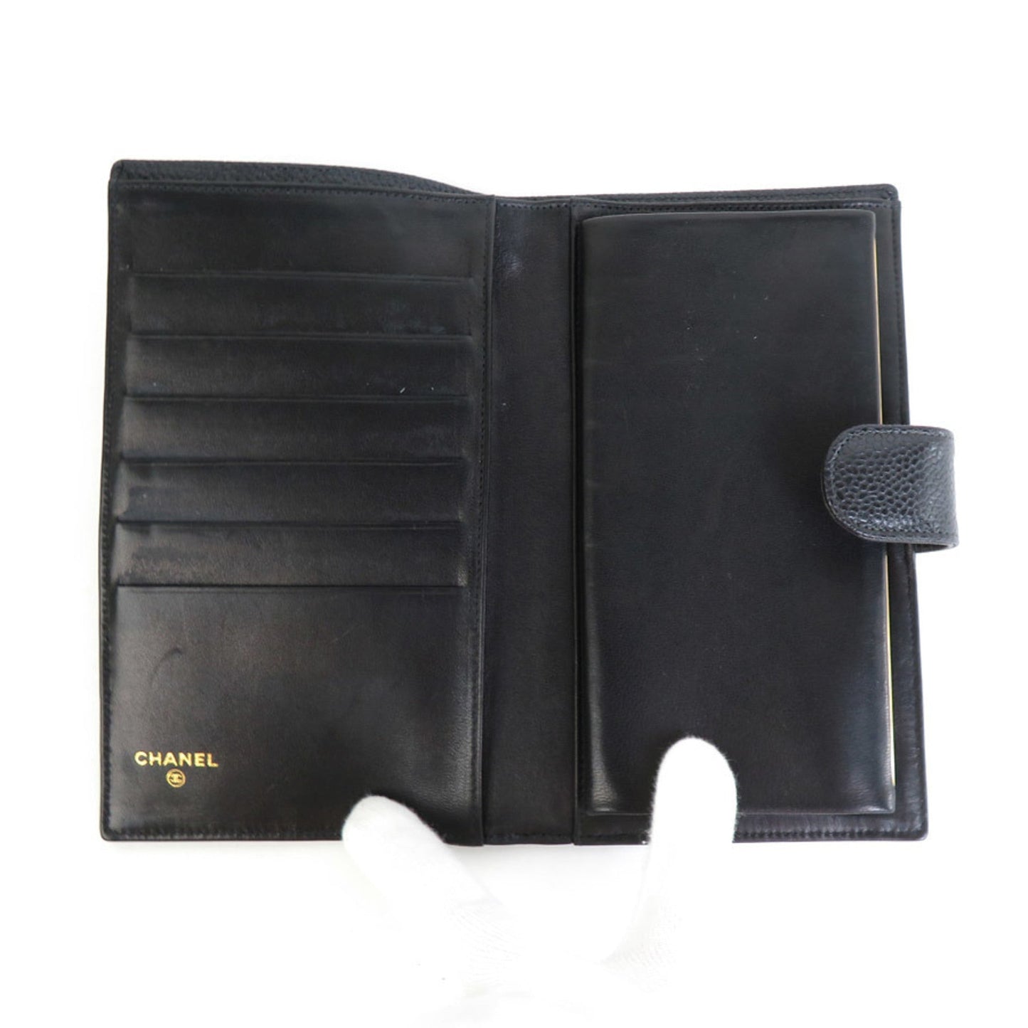 Luxury Chanel Bifold Wallet Coco Mark Caviar Skin Leather Black Women's