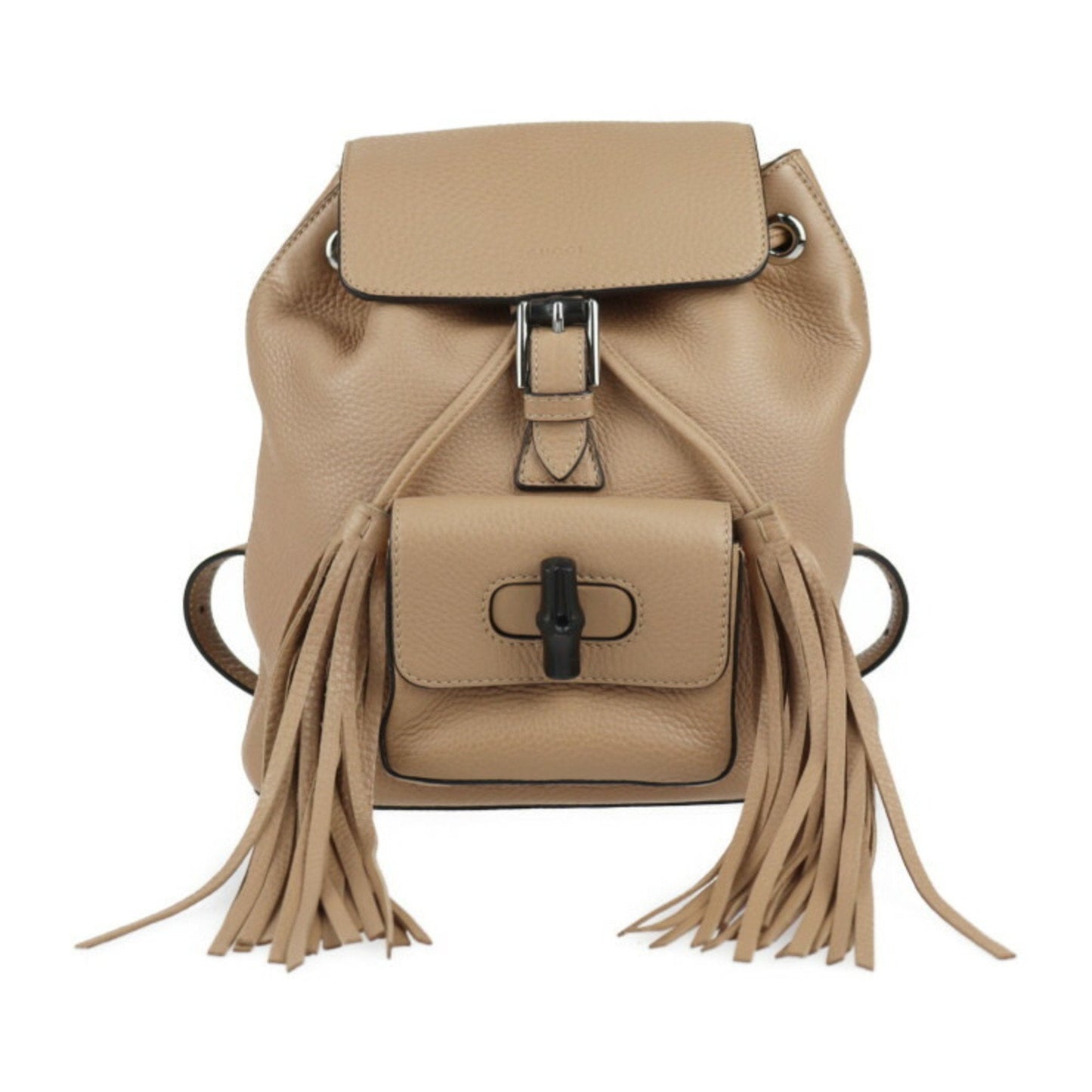 Luxury Gucci Bamboo Backpack/Daypack 387149 Leather Beige Silver Hardware Backpack Tassel