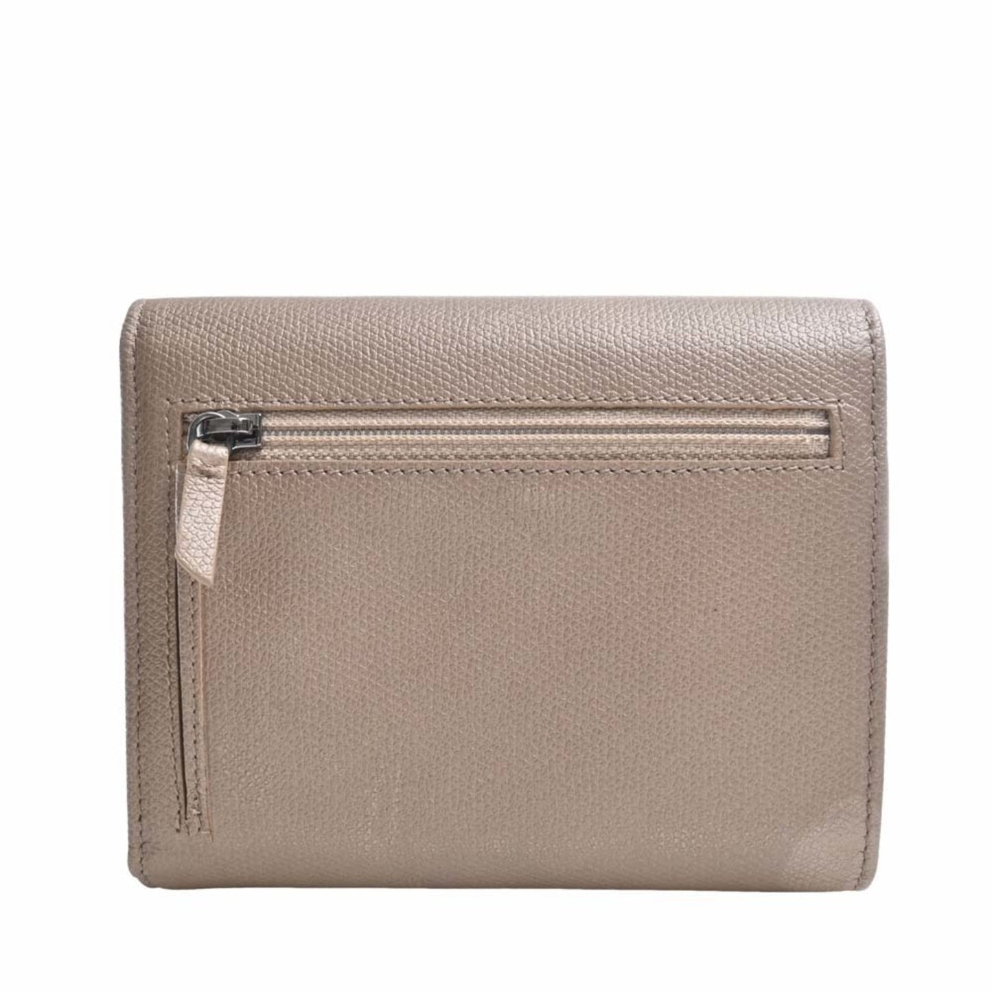 Luxury Chanel Leather Coco Button Trifold Wallet Beige Ladies