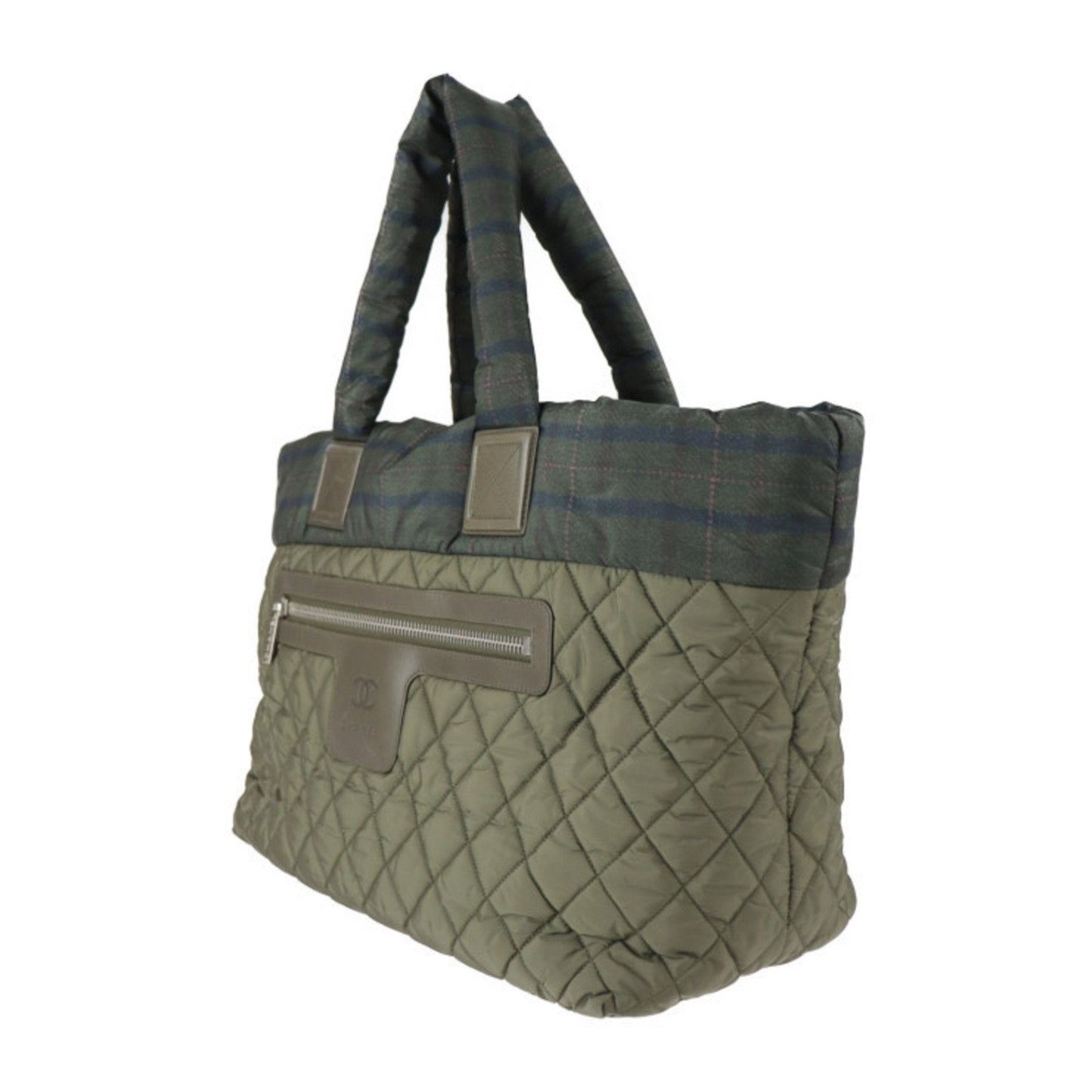 Luxury Chanel Coco Coon Tote GM Bag A48611 Nylon Leather Olive Green Silver Hardware Handbag 18 Series