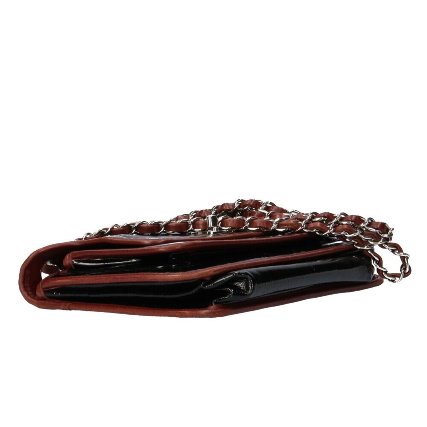 Luxury Chanel chain shoulder chocolate bar bag patent leather black ladies