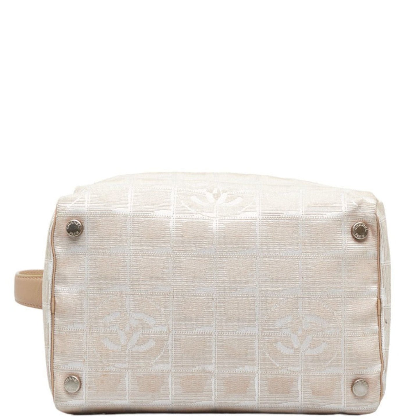 Luxury Chanel New Line Coco Mark Vanity Bag Handbag Beige Leather Nylon Jacquard Women's