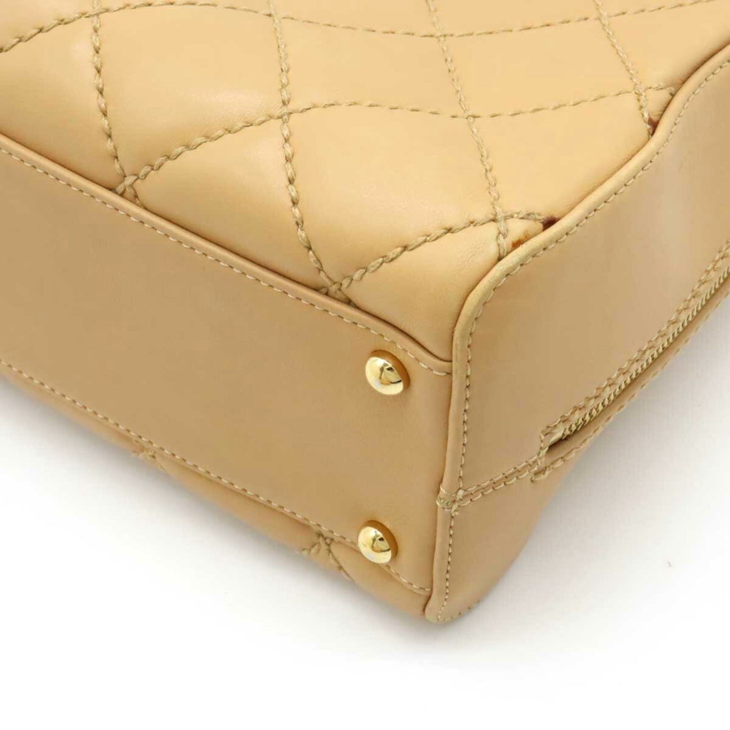 Luxury Chanel Wild Stitch Handbag Boston Bag Leather Beige A14692