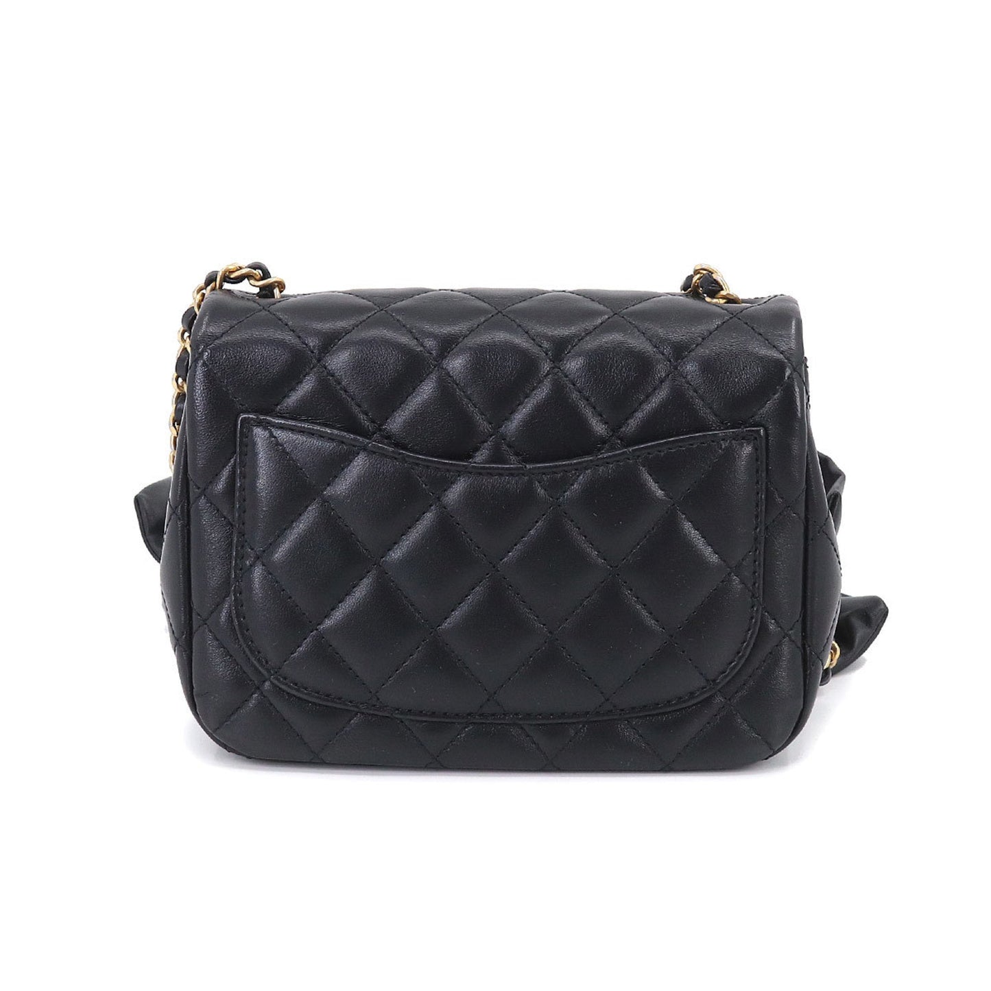 Luxury Chanel Mini Matelasse Frill Chain Shoulder Bag Leather Black Gold Hardware