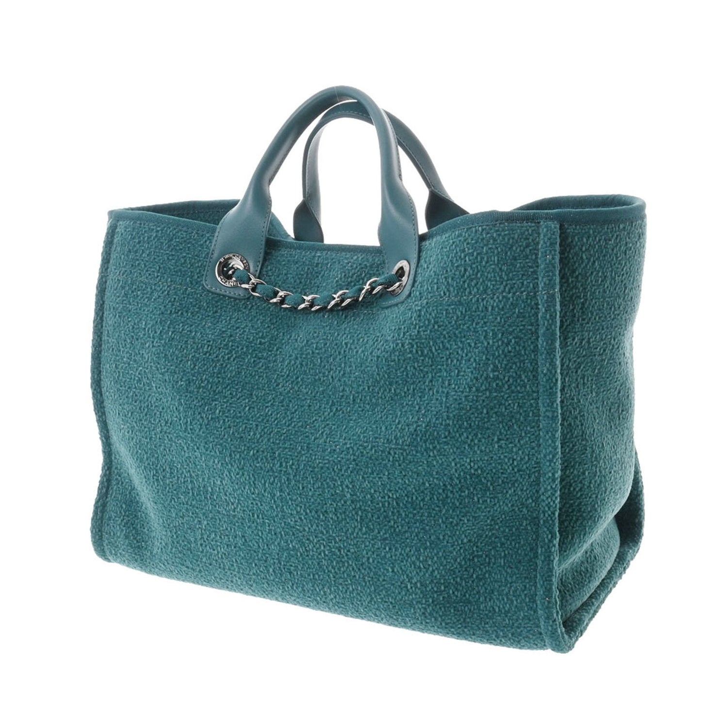 Luxury Chanel Deauville GM Blue Green Ladies Straw Leather Bag