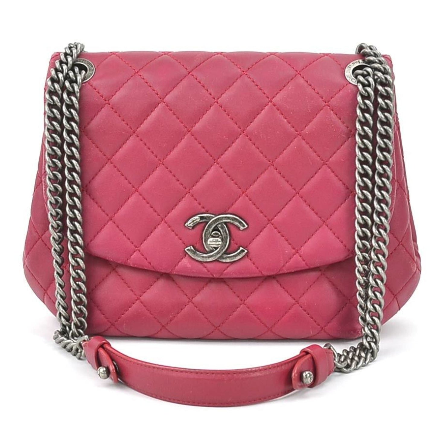 Luxury Chanel Diagonal Shoulder Bag Matrasse Cocomark Leather/Metal Magenta/Gunmetal Women's