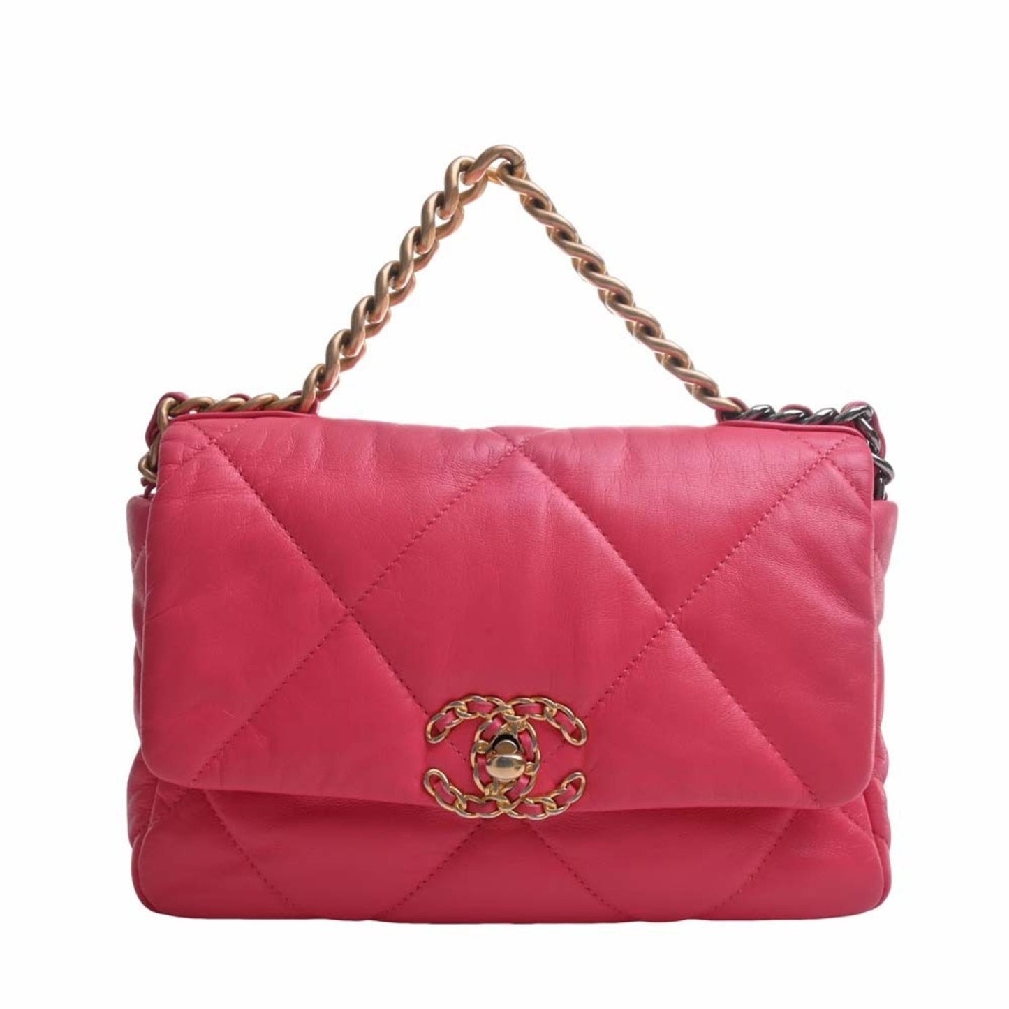 Luxury Chanel Lambskin 19 Coco Mark Chain Shoulder Bag Pink Ladies