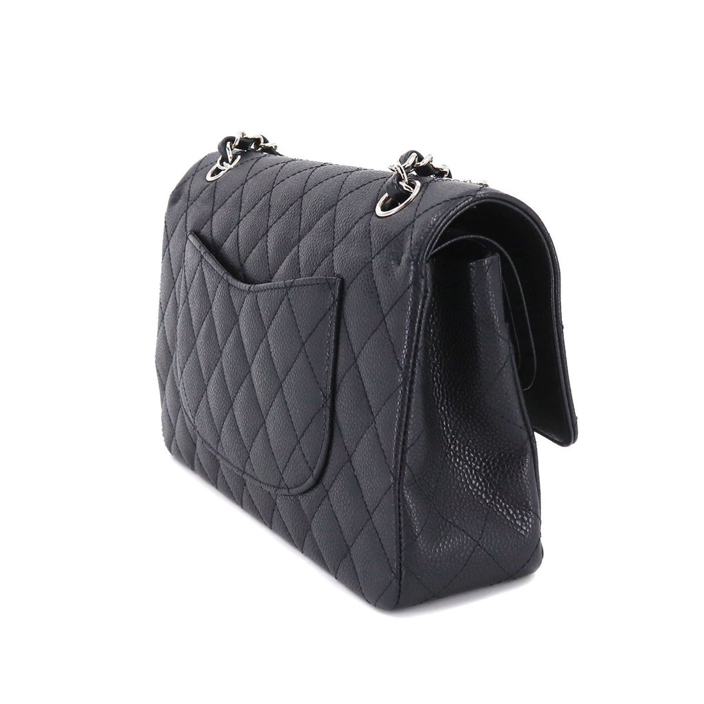 Luxury Chanel Matelasse 25 Chain Shoulder Bag Caviar Skin Black A01112 Silver Hardware Coco Mark